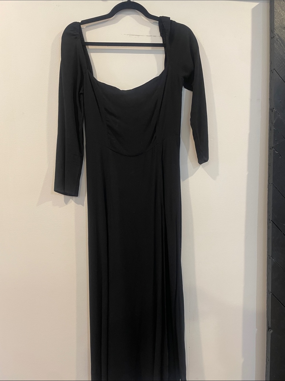 Long Sleeve Light Weight Black Dress with Thigh Slit